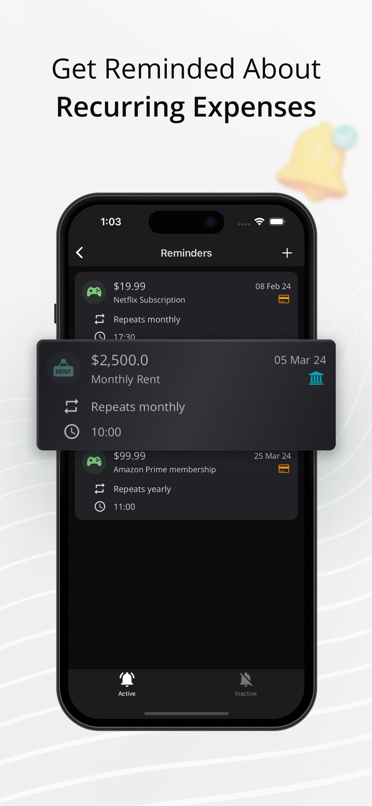 Get reminded about recurring expenses - Expenses Manager